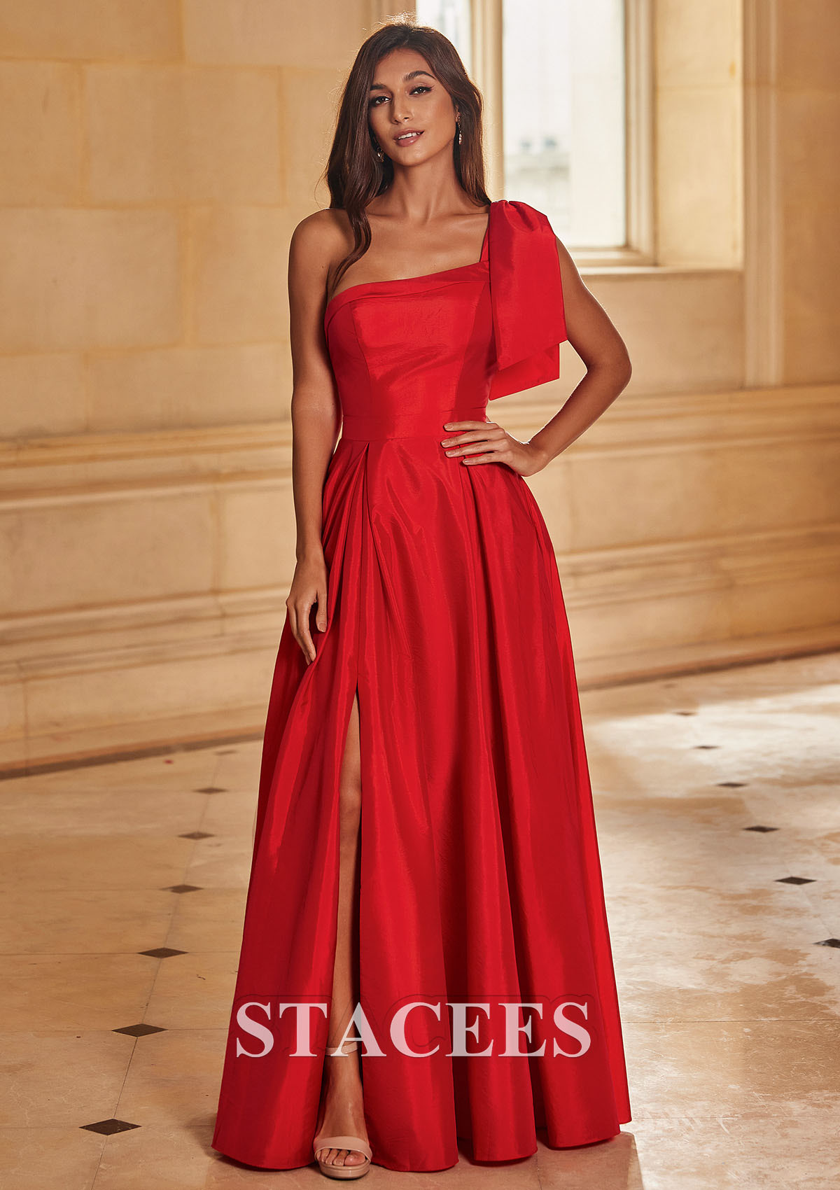 Red Vestido línea a un hombre tafetán hasta el suelo vestido de graduación - STACEES