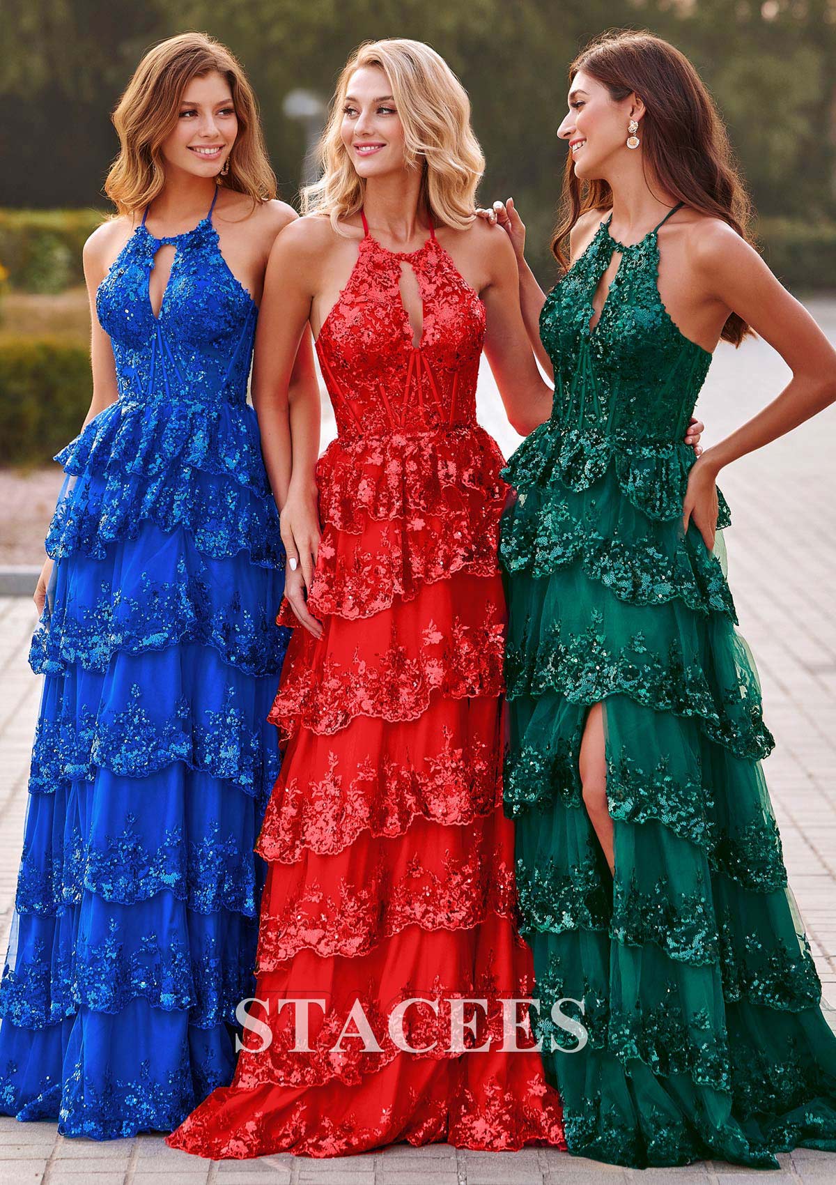 Red Vestido línea a cuello halter tul barrer tren vestido de graduación - STACEES