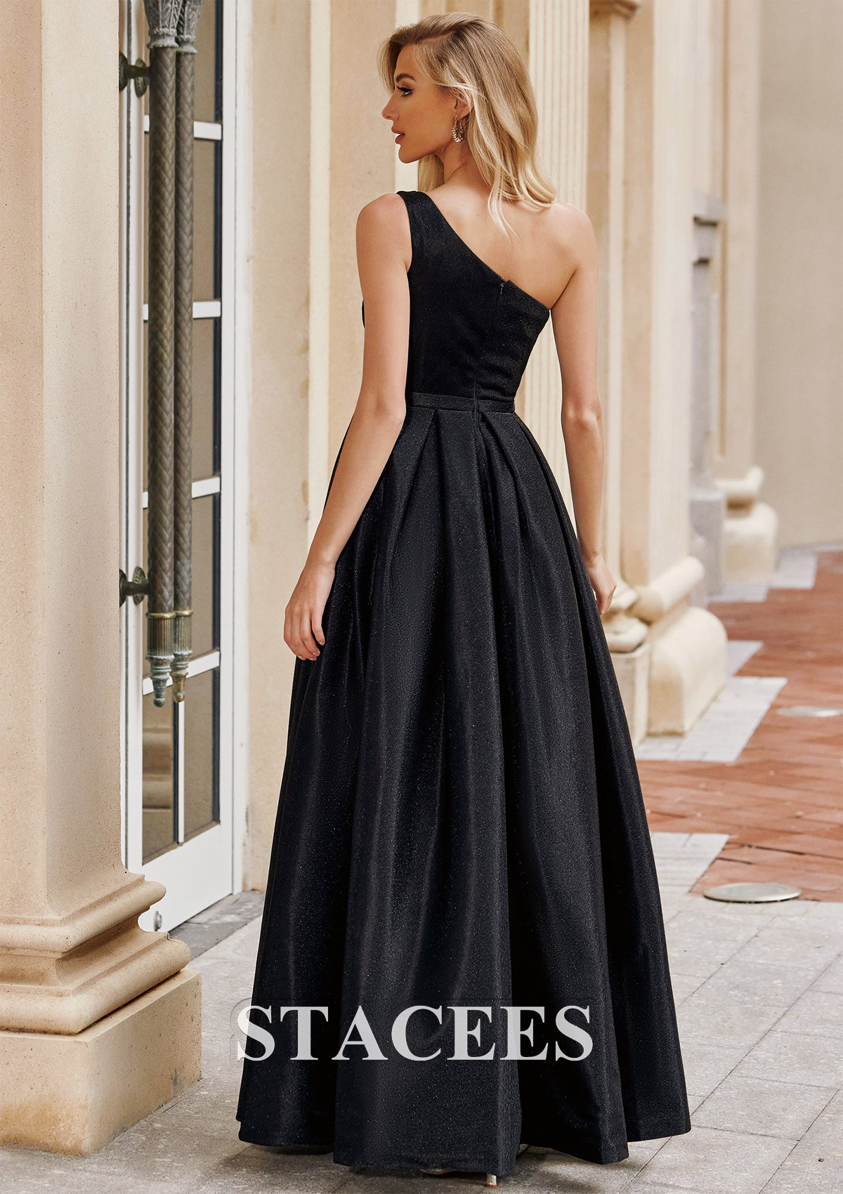 Black Vestido línea a un hombre tejer hasta el suelo vestido de graduación - STACEES
