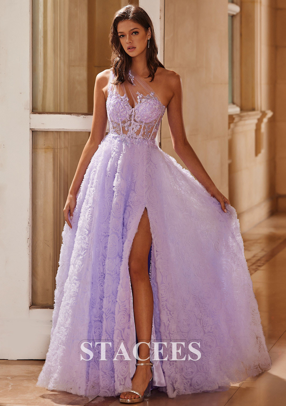 Lilac Vestido línea a un hombre tul barrer tren vestido de graduación - STACEES