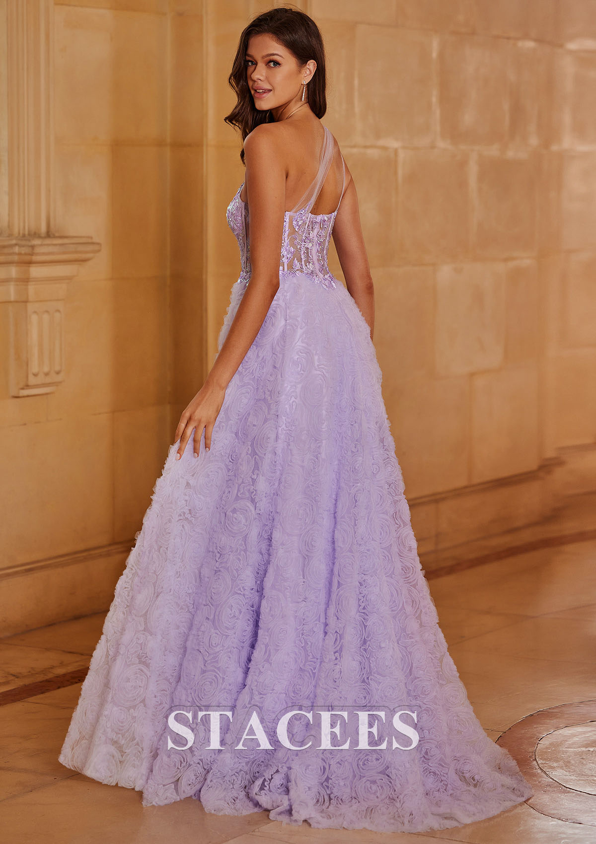 Lilac Vestido línea a un hombre tul barrer tren vestido de graduación - STACEES