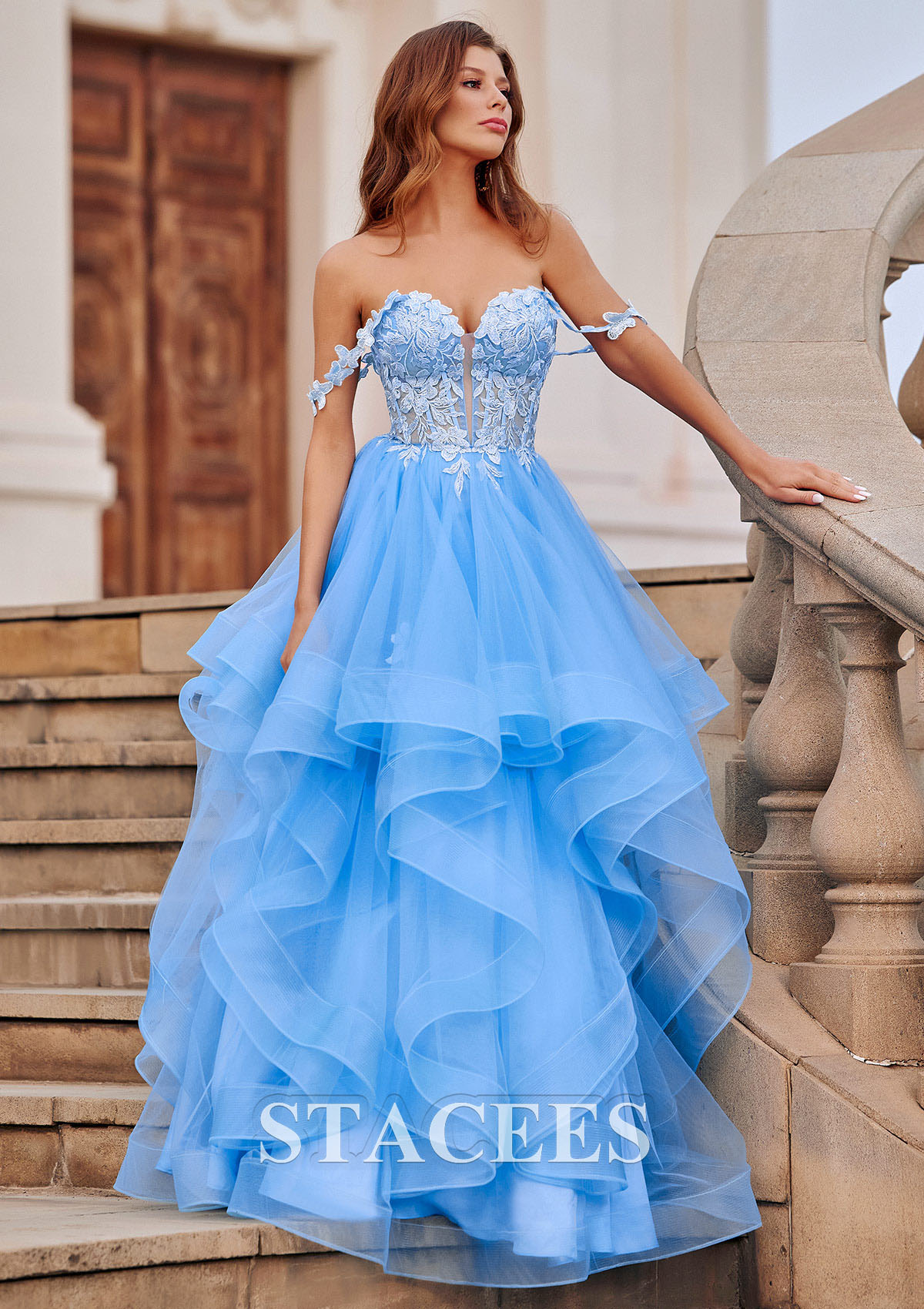 As picture Trapèze princesse épaule dénudée tulle ras du sol robe de bal  - STACEES