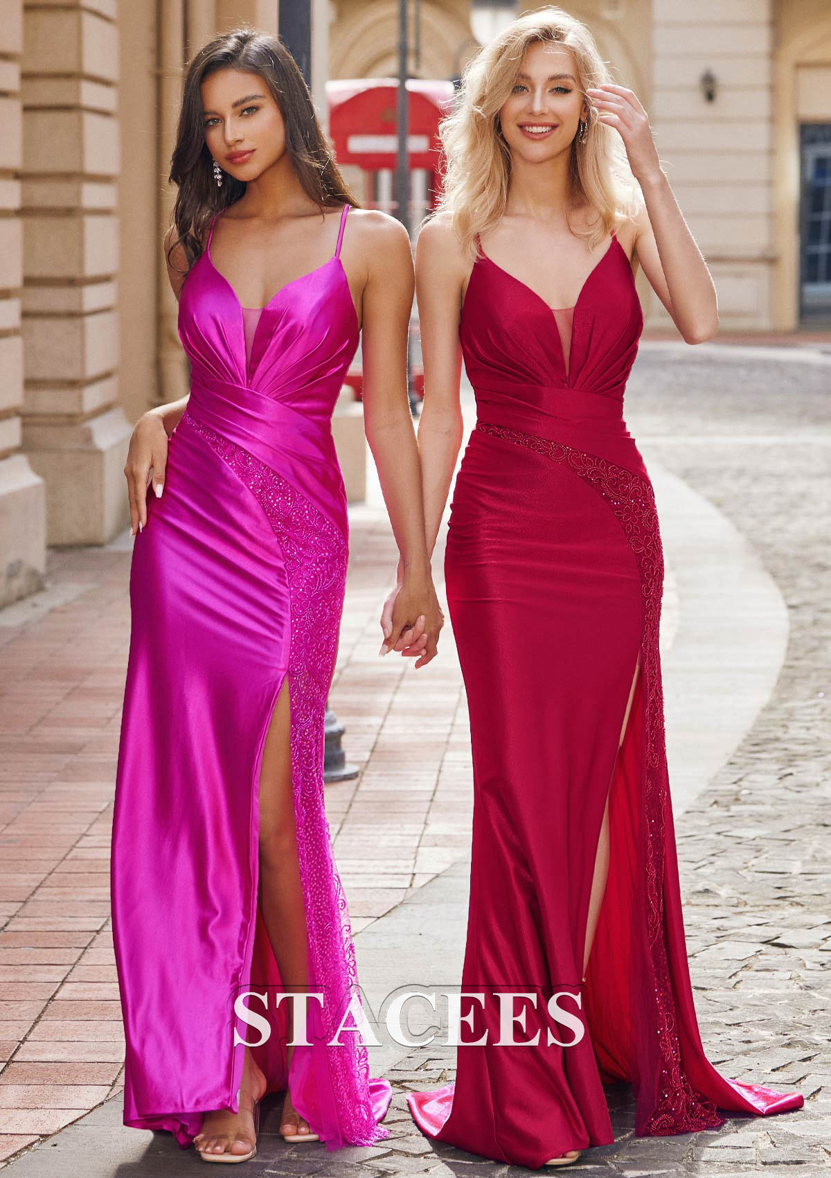 Burgundy Trumpette/Sirène col en v tricoté traîne balayage robe de bal - STACEES