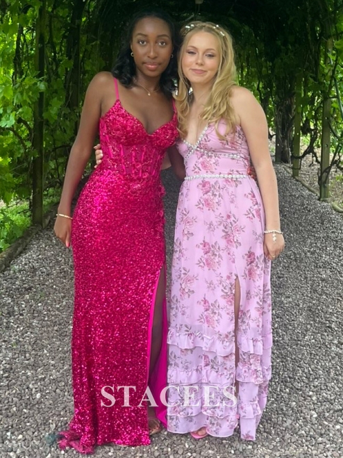 fitted applique sequin sleeveless corset slit prom dress Fitted Corset Sweetheart Sequins Prom Dress with Slit S8482P - Prom Dresses